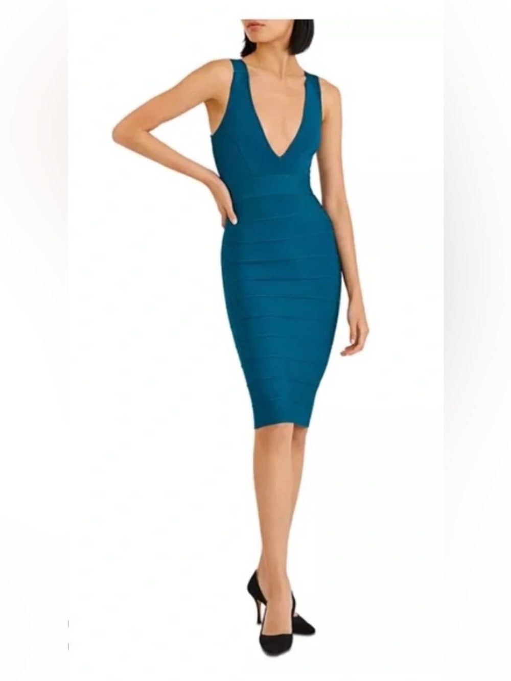 HERVE LEGER Icon bandage maxi dress ICO8369124. Dark Teal  NWT